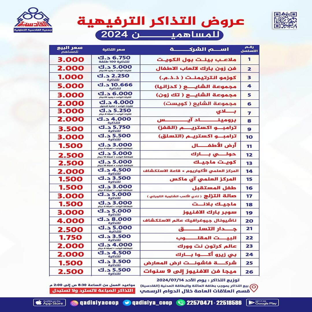 عروض التذاكر الترفيهية للمساهمين 2024